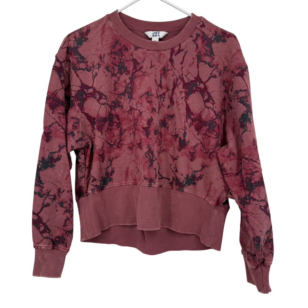 Joy Lab Tie Dye Sweatshirt Burgundy Black Women XS Relaxed Fit Cropped Gym Yoga